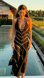 Elegant Black Halter Neck Sequined Backless Chiffon Long Prom Dress Evening Dress HZ1024