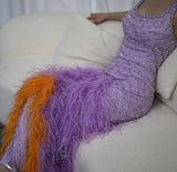 Shiny Purple Halter Neck Sleeveless Sequin Mermaid Prom Dress Evening Dress HZ1024