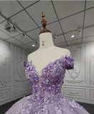 Gorgeous A-line purple tutu off-the-shoulder floral dress with tail prom dress evening dress HZ1024