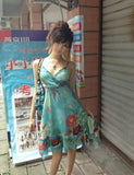 Vintage Strapless V Neck Sleeveless Chiffon Printed Short Party Dress Homecoming Dress HZ1024