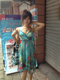 Vintage Strapless V Neck Sleeveless Chiffon Printed Short Party Dress Homecoming Dress HZ1024