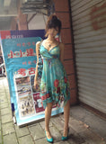 Vintage Strapless V Neck Sleeveless Chiffon Printed Short Party Dress Homecoming Dress HZ1024