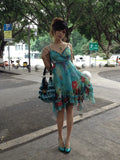 Vintage Strapless V Neck Sleeveless Chiffon Printed Short Party Dress Homecoming Dress HZ1024