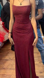 Sexy Mermaid Off-shoulder Burgundy Slit Floor-length Prom Dress Evening Dress HZ1024