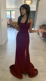 Sexy Mermaid Off-shoulder Burgundy Slit Floor-length Prom Dress Evening Dress HZ1024