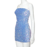 Shiny Blue Off Shoulder Sequin Bodycon Mermaid Mini Party Dress Homecoming Dress HZ1024