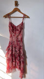 Strap Printed Chiffon Pink Ruffle Short Party Dress Homecoming Dress HZ1024