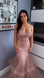 Elegant Pink Strapless Sweetheart Neck Mermaid Tulle Long Prom Dress Evening Dress HZ1024