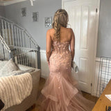 Elegant Pink Strapless Sweetheart Neck Mermaid Tulle Long Prom Dress Evening Dress HZ1024
