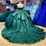 Gorgeous Green A-line Tutu Off-shoulder Strap Train Prom Dress Princess Dress HZ1024