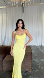 Simple Yellow Mermaid Suspender Ankle Prom Dress Evening Gown HZ1024