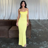 Simple Yellow Mermaid Suspender Ankle Prom Dress Evening Gown HZ1024