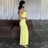 Simple Yellow Mermaid Suspender Ankle Prom Dress Evening Gown HZ1024