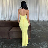 Simple Yellow Mermaid Suspender Ankle Prom Dress Evening Gown HZ1024