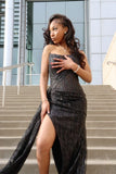 Sexy Black Sleeveless Slit Floor-Mounting Prom Dress Evening Dress HZ1024