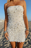 Chic White Sequin Sleeveless Mermaid Mini Party Dress Homecoming Dress HZ1024