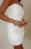 Chic White Sequin Sleeveless Mermaid Mini Party Dress Homecoming Dress HZ1024