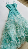 Beautiful Spaghetti Strap V Neck Beaded Backless Mermaid Floor Length Prom Dress Evening Dress HZ1024