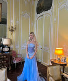 Elegant A-Line Strapless Beaded Chiffon Long Prom Dress Evening Gown HZ1024