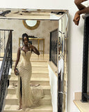 Gorgeous Ivory Sleeveless Slit Mermaid Floor-Mounting Prom Dress Evening Dress HZ1024