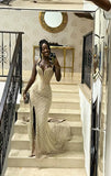 Gorgeous Ivory Sleeveless Slit Mermaid Floor-Mounting Prom Dress Evening Dress HZ1024
