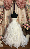 Vintage White Off-The-Shoulder A-Line Layered Floor-Length Wedding Dress HZ1024
