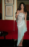 Beautiful Strapless Shiny Ruffle Sequined Side Leaking Prom Dress Evening Dress HZ1024