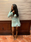 Chic Green Long Sleeve Beaded Bodycon Mini Party Dress Homecoming Dress HZ1024