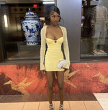 Chic Green Long Sleeve Beaded Bodycon Mini Party Dress Homecoming Dress HZ1024