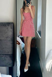 Cute Red Strap Plaid A-Line Mini Party Dress Homecoming Dress HZ1024