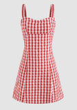 Cute Red Strap Plaid A-Line Mini Party Dress Homecoming Dress HZ1024
