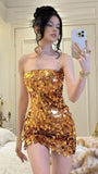 Sparkling Mermaid Off-the-shoulder Sequin Mini Party Dress Homecoming Dress HZ1024