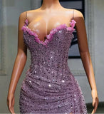 Charming Purple Off-the-shoulder V-neck Beaded Sequined Slit Prom Dress Evening Dress HZ1024
