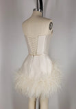 Elegant White Satin Off Shoulder Feather A-Line Mini Party Dress Homecoming Dress HZ1024