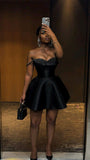 Sexy Black Sequined Satin A-Line Mini Party Dress Homecoming Dress HZ1024