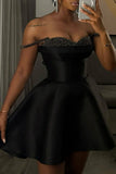 Sexy Black Sequined Satin A-Line Mini Party Dress Homecoming Dress HZ1024