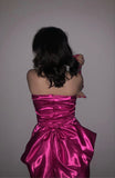 Sweet Hot Pink Strapless Satin Bow Short Party Dress Homecoming Dress Sleeveless HZ1024