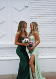 Beautiful Green Strap V-Neck Mermaid Long Prom Dress Bridesmaid Dress HZ1024