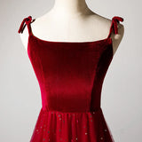 Elegant Burgundy Strapless Sleeveless A-Line Velvet Tulle Long Prom Dress Evening Dress HZ1024