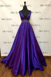 Elegant Purple Deep V Neck Straps Sleeveless A-Line Satin Slit Long Prom Dress Evening Dress HZ1024