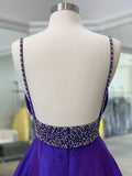 Elegant Purple Deep V Neck Straps Sleeveless A-Line Satin Slit Long Prom Dress Evening Dress HZ1024