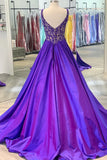 Retro Purple V Neck Sleeveless A-Line Prom Dress Evening Gown HZ1024