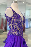 Retro Purple V Neck Sleeveless A-Line Prom Dress Evening Gown HZ1024
