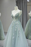 Beautiful A-line strapless V-neck tulle long prom dress evening dress HZ1024