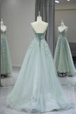 Beautiful A-line strapless V-neck tulle long prom dress evening dress HZ1024