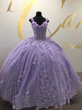 Dreamy Purple V-neck Lace A-line Tulle Long Prom Dress Princess Dress HZ1024