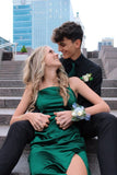 Chic Green Satin Strapless Slit Long Prom Dress Bridesmaid Dress HZ1024