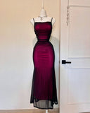Sexy Burgundy Strapless Mermaid Tulle Long Prom Dress Evening Dress HZ1024