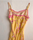 Vintage Yellow Halter Printed Chiffon Mermaid Prom Dress Evening Dress HZ1024