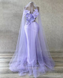 Fantasy Purple Beaded 3D Flower Hollow Mermaid Prom Dress Evening Gown HZ1024